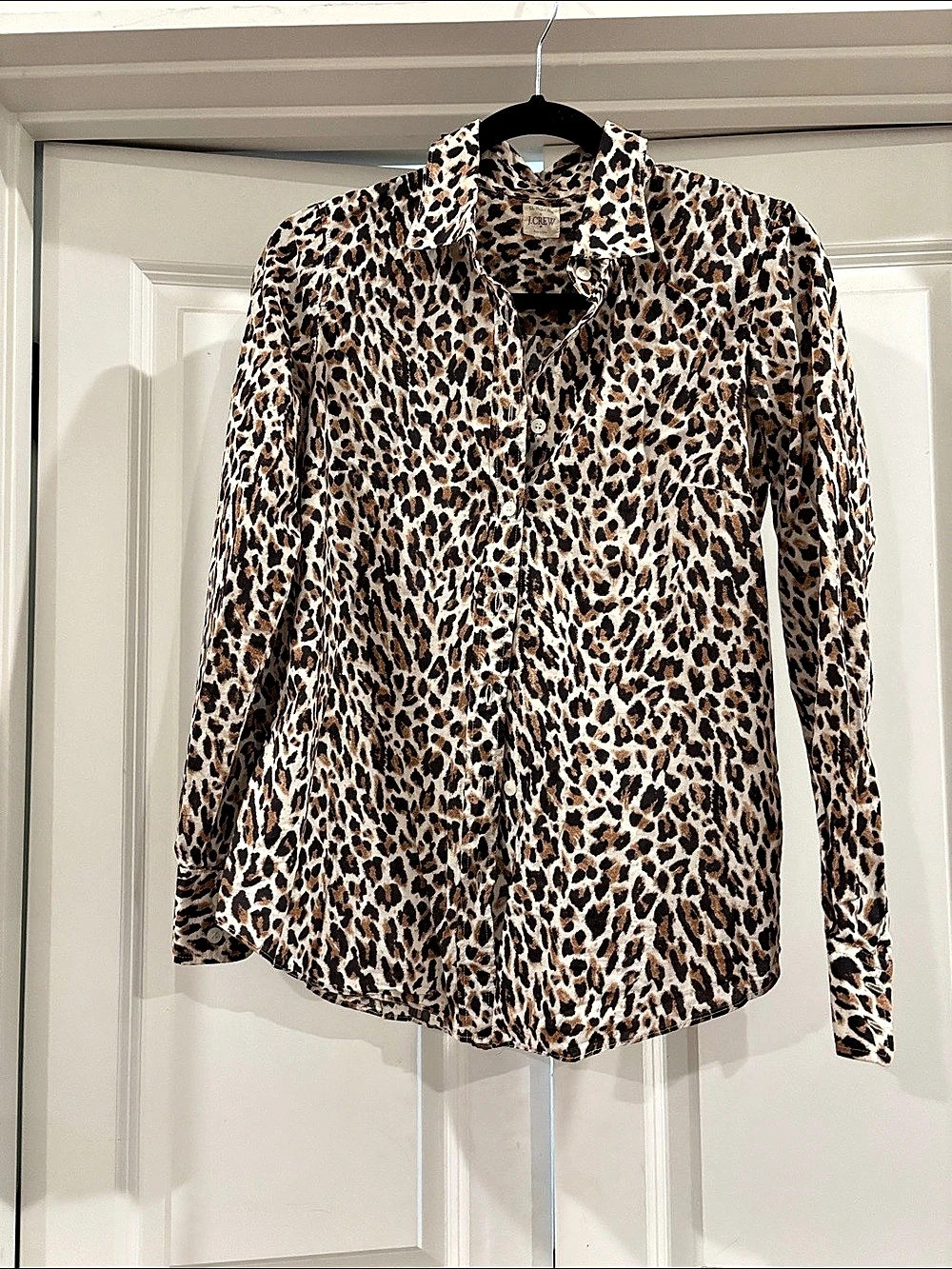 J.Crew The Perfect Shirt in Leopard Print Button Down Cotton Shirt Size 12
